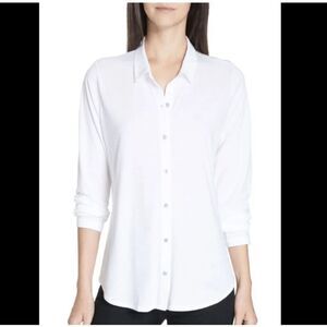 Eileen Fisher Petite Organic Cotton Soft Jersey Button Down Shirt Size PL